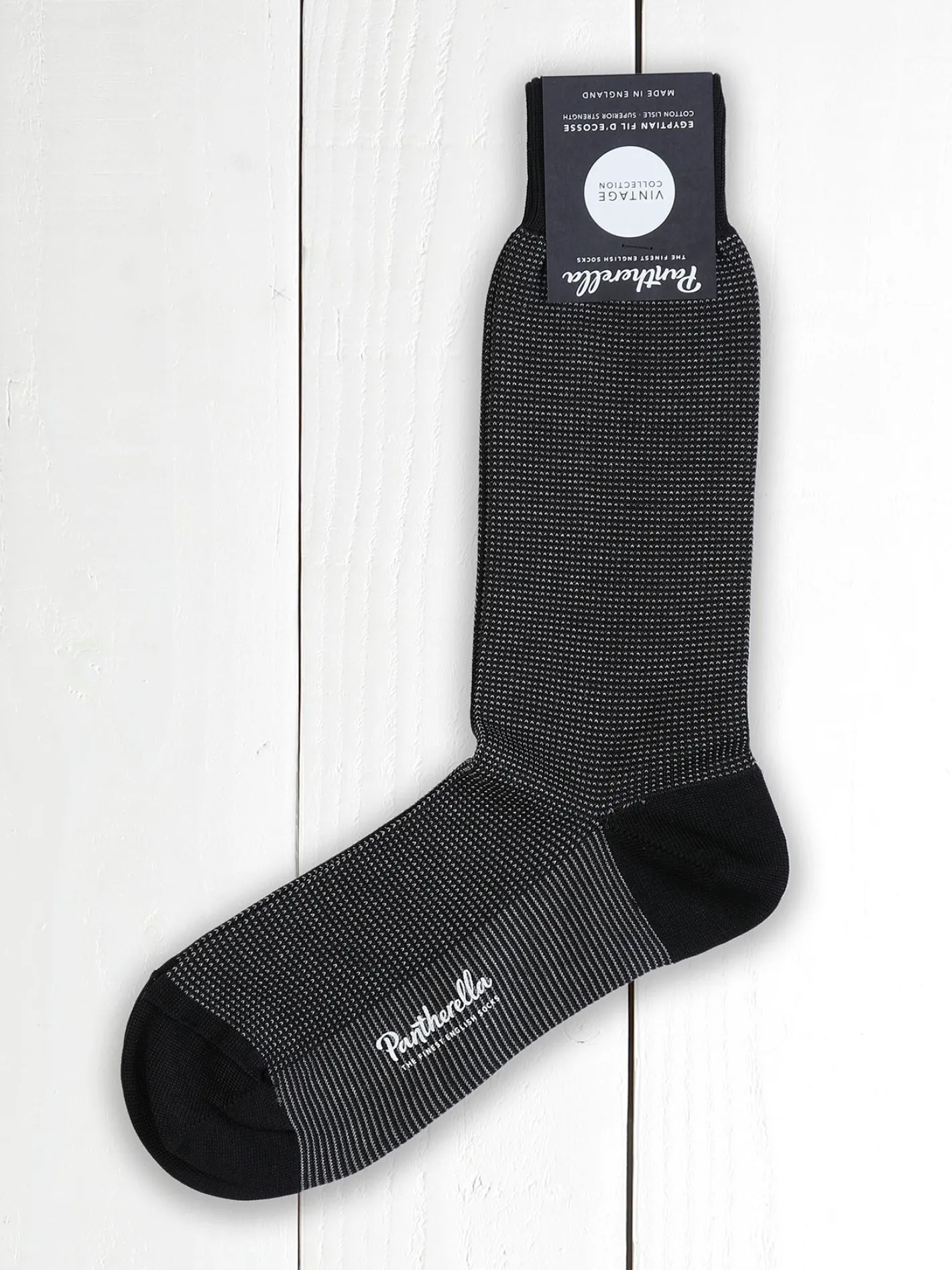 hollington Accessoires*chaussettes pantherella noir pinpoint en fil d'Écosse