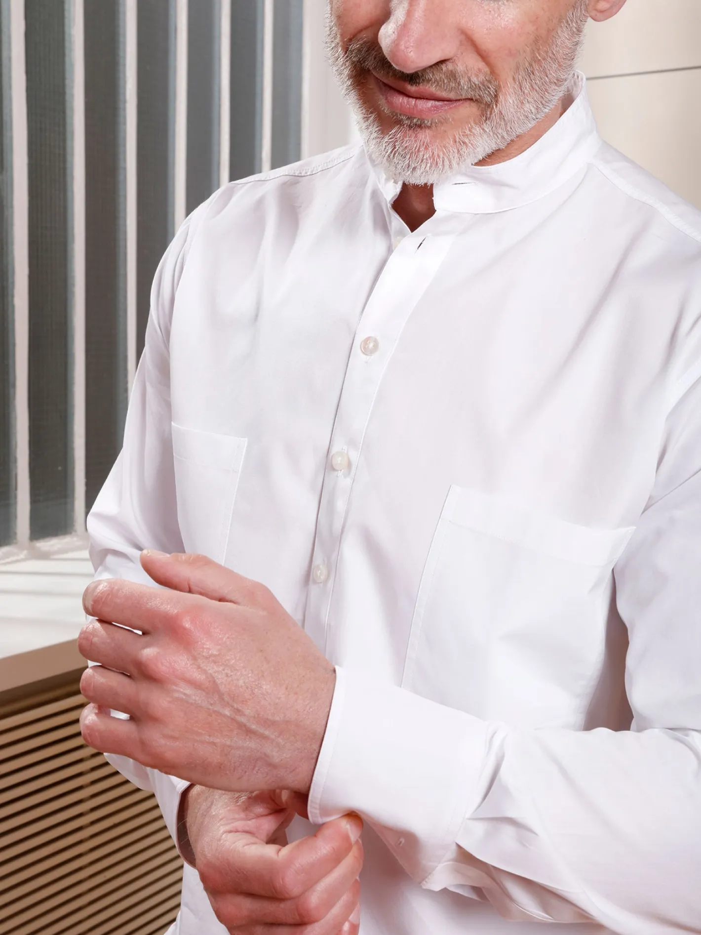 chemise__col_mao_en_popeline_blanche_de_luxe_7.webp hollington Chemises*chemise à col mao en popeline blanche de luxe