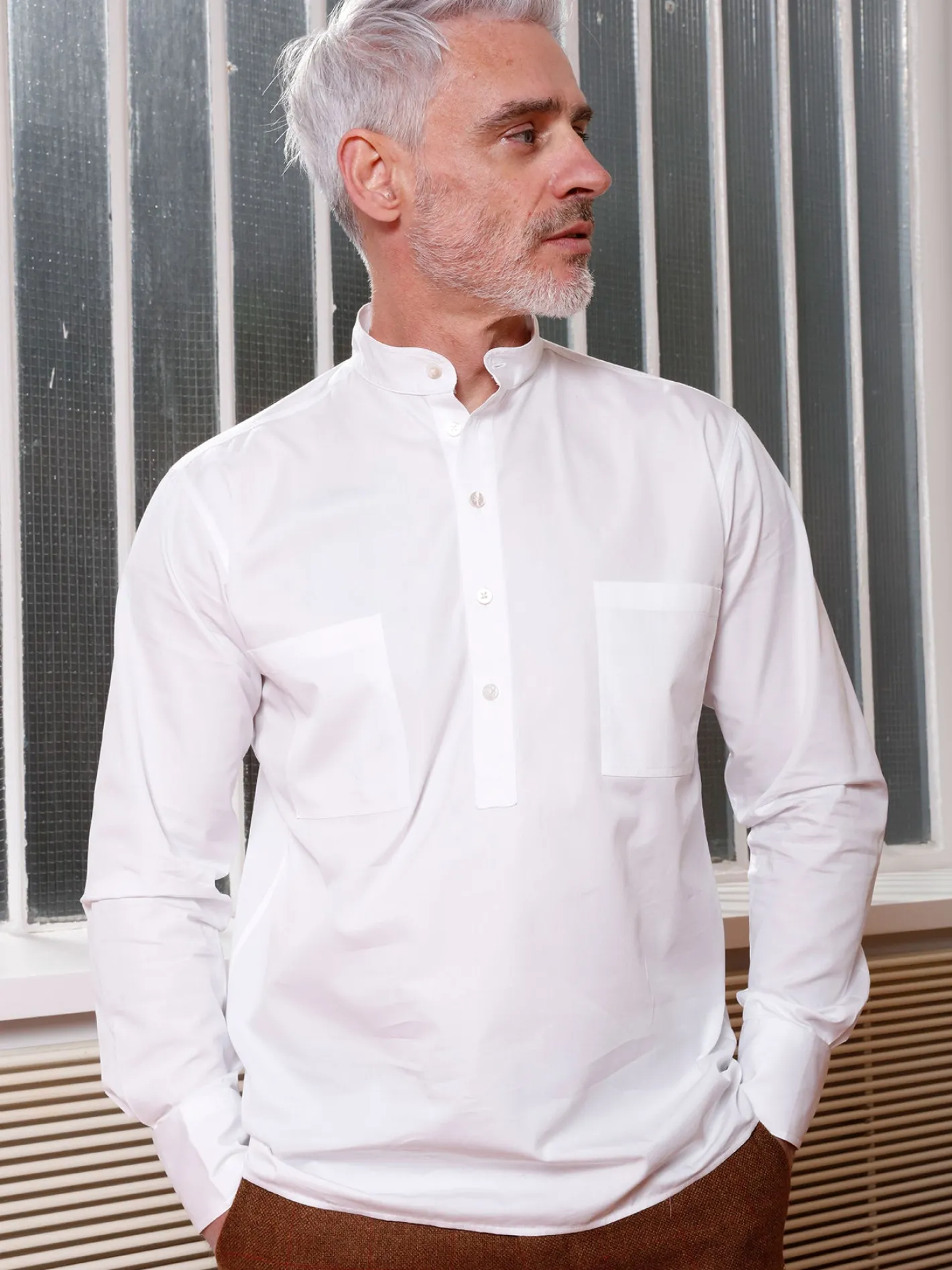 chemise__col_mao_en_popeline_blanche_de_luxe_9.webp hollington Chemises*chemise à col mao en popeline blanche de luxe