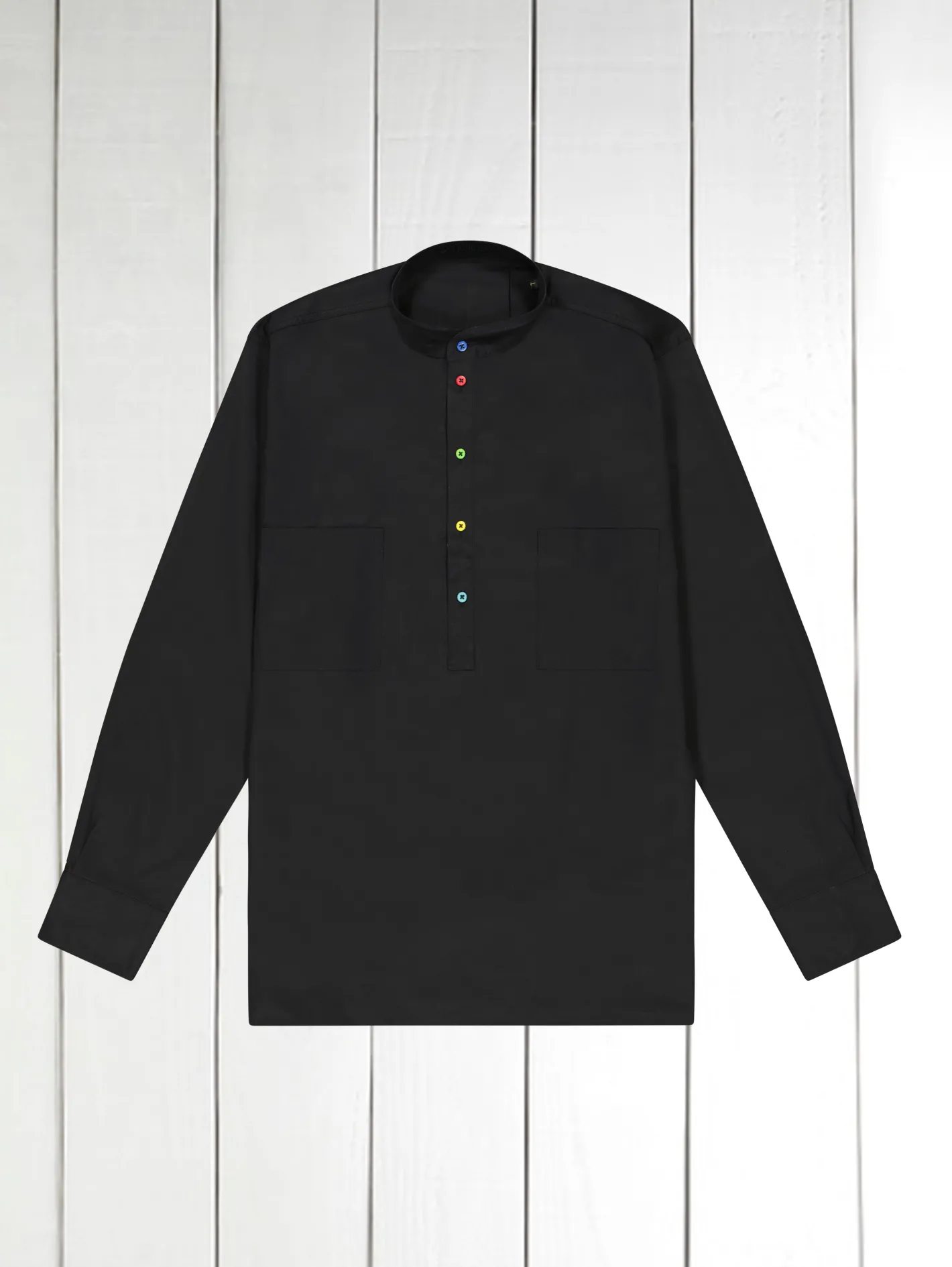 hollington Chemises*chemise à col mao en popeline noir à boutons multicolores