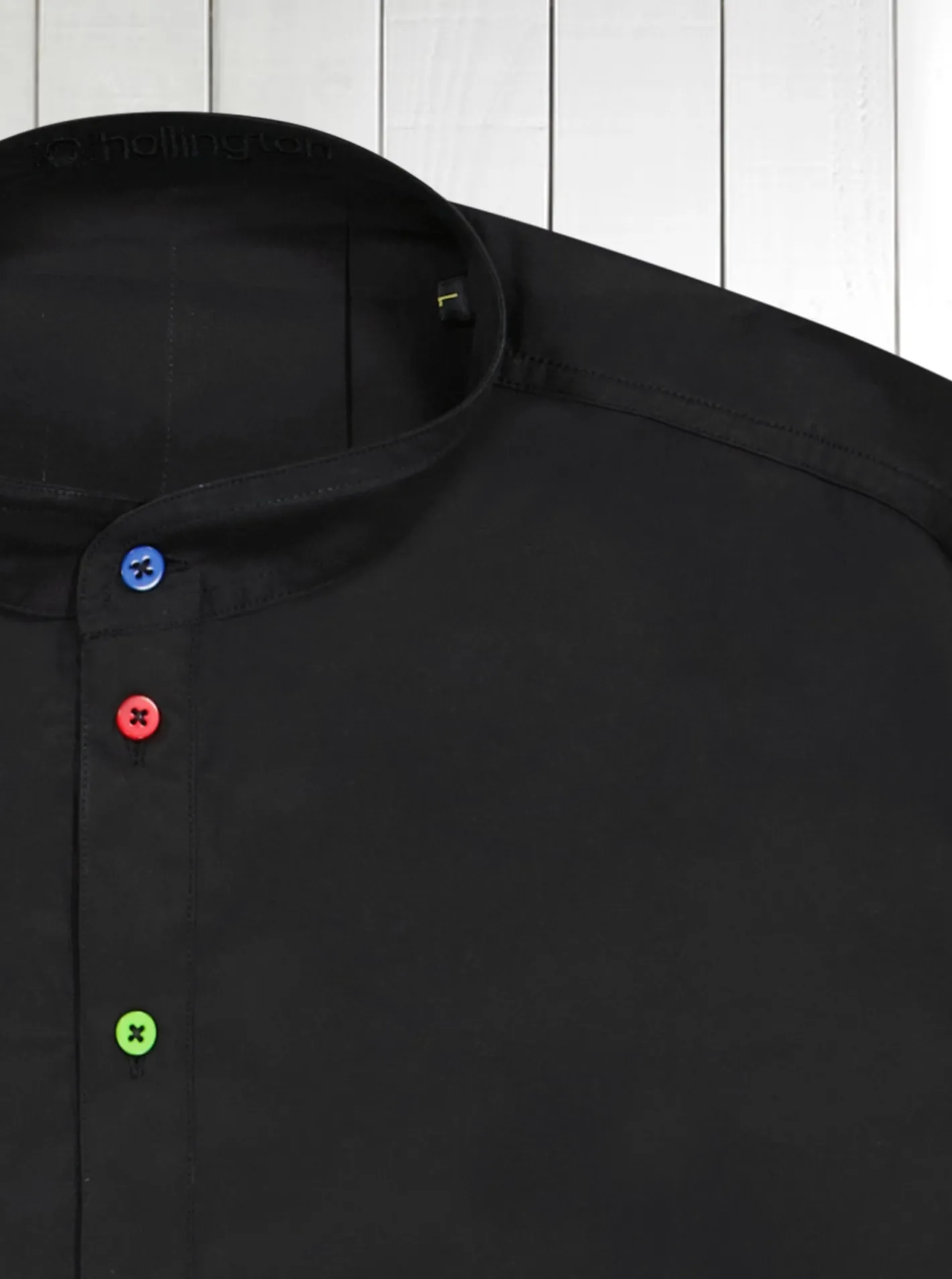 hollington Chemises*chemise à col mao en popeline noir à boutons multicolores