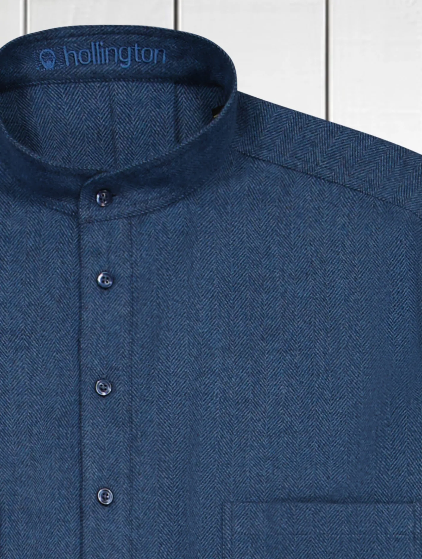 chemise_col_mao_en_coton__chevrons_ptrole_2.webp hollington Chemises*chemise col mao en coton à chevrons pétrole