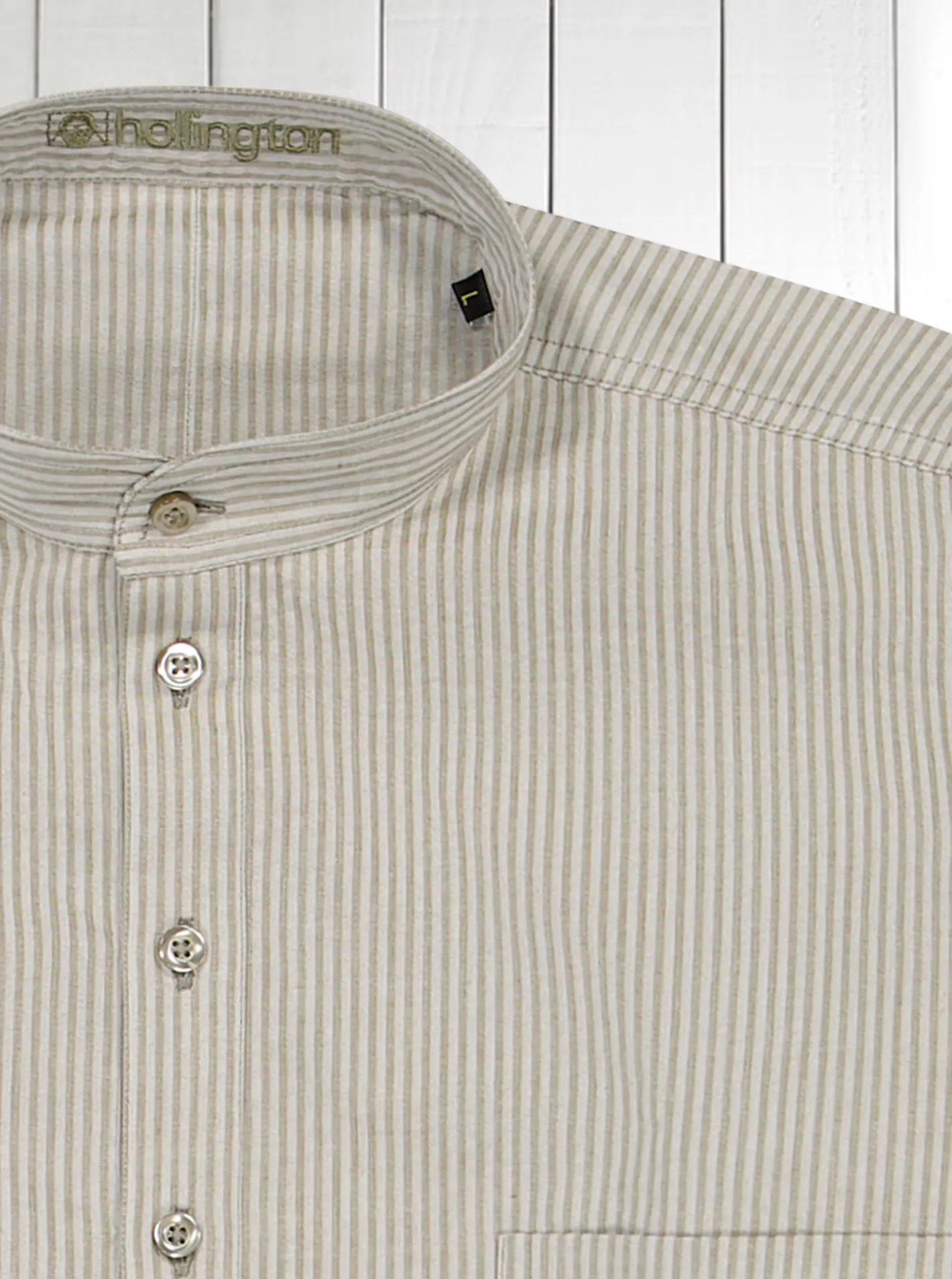 chemise_col_mao_en_coton_seersucker_olive_2.webp hollington Chemises*chemise col mao en coton seersucker olive