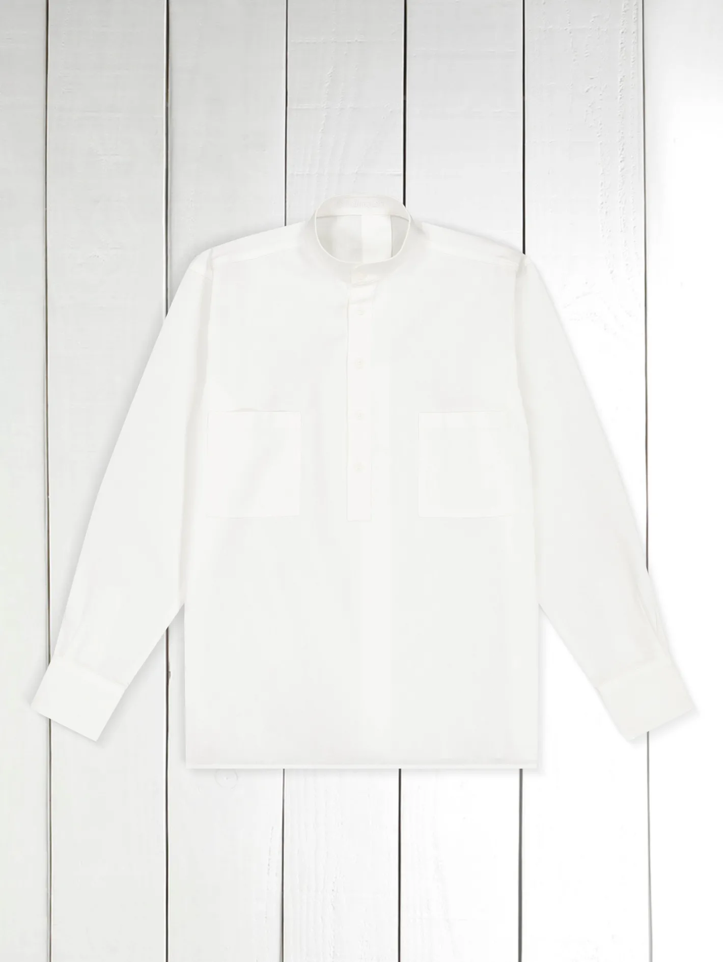 hollington Chemises*chemise col mao en toile de coton natté blanc