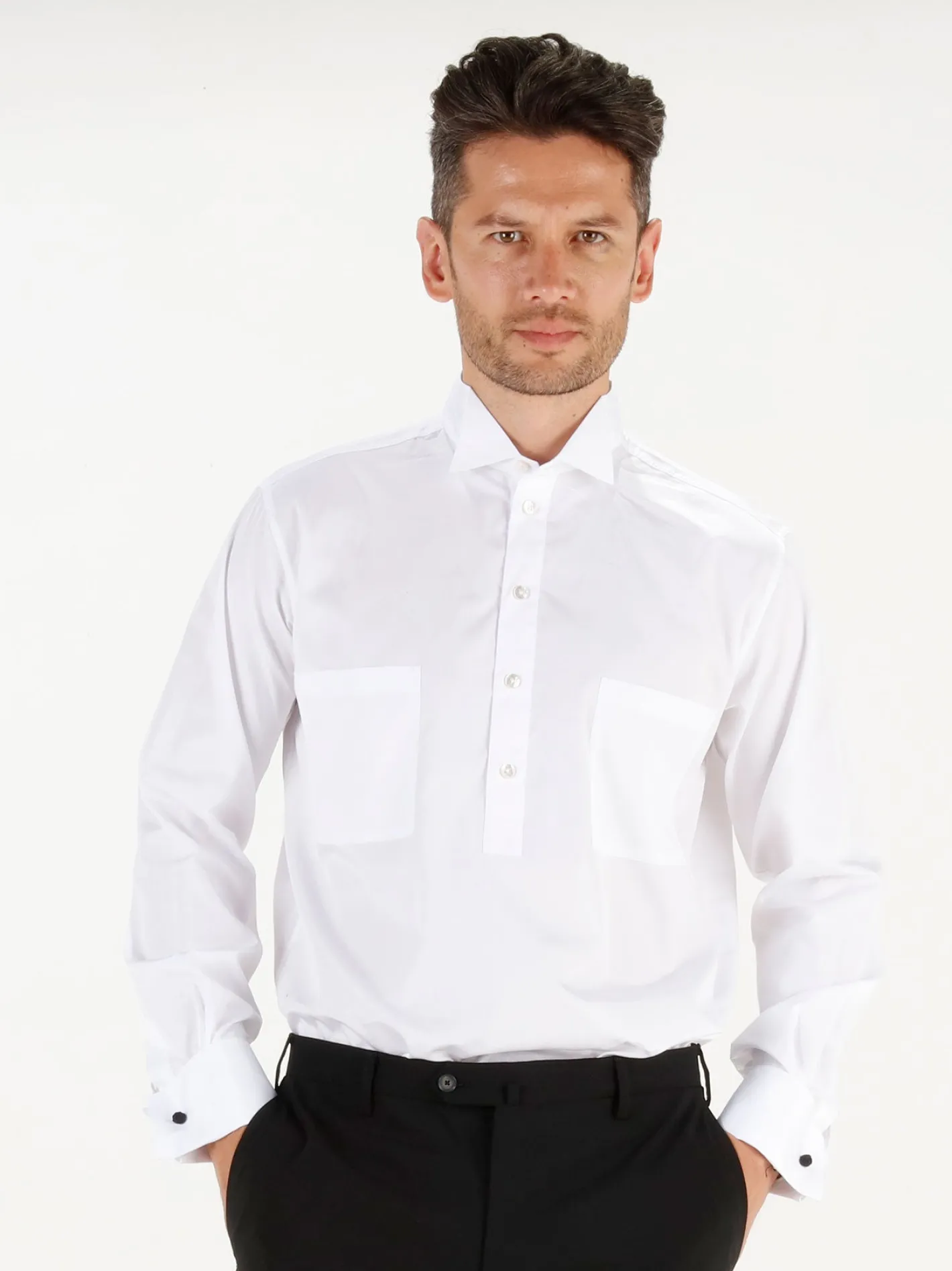 chemise_quatzart__col_cass_en_popeline_blanche_de_luxe_4.webp hollington Chemises*chemise quat'z'art à col cassé en popeline blanche de luxe