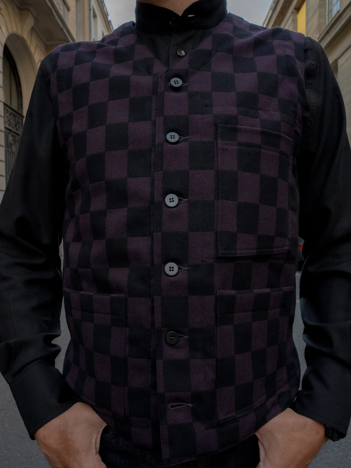 gilet__poches_plaques_en_jacquard_de_laine__damier_2.webp hollington Gilets*gilet à poches plaquées en jacquard de laine à damier