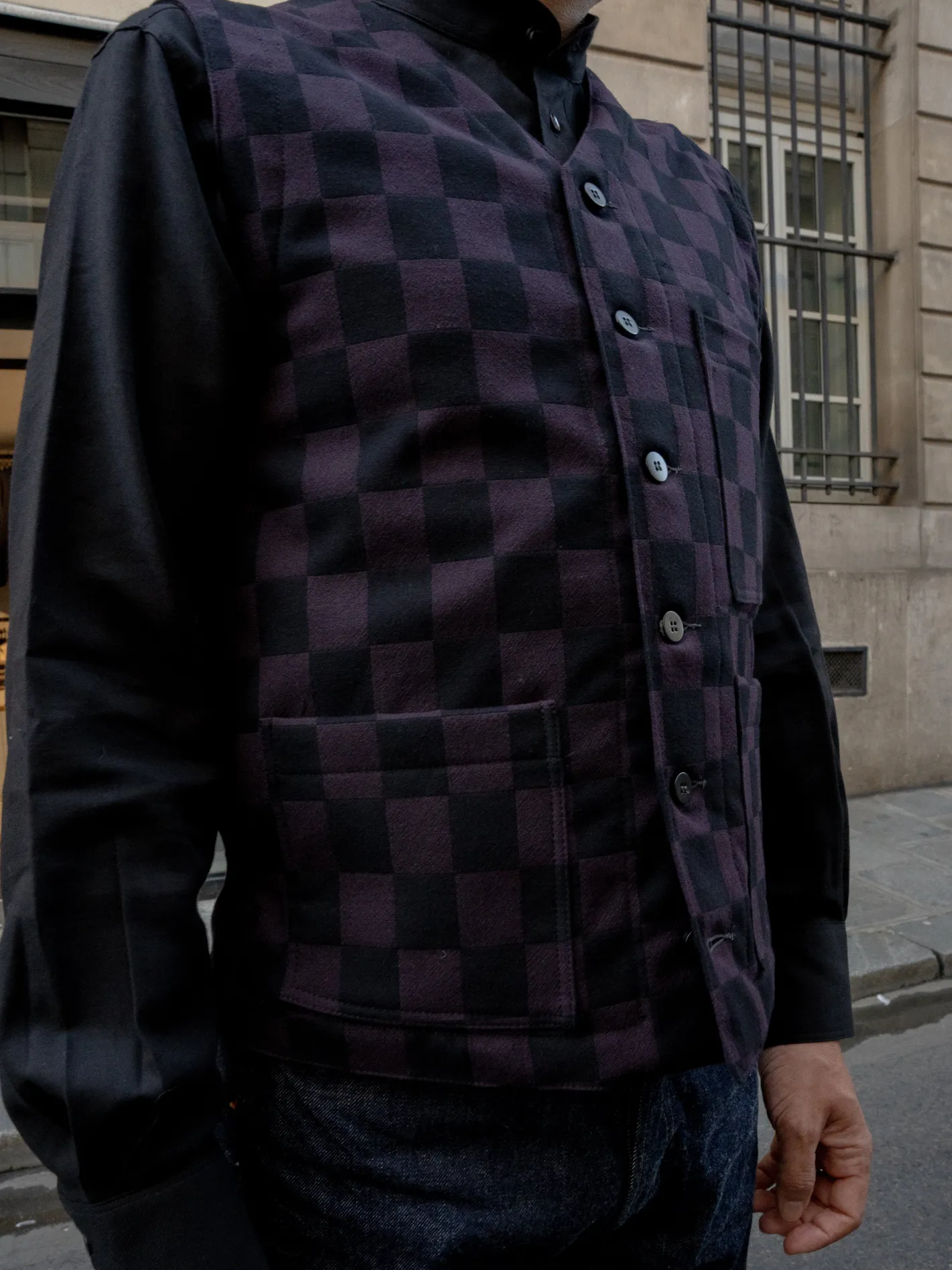 gilet__poches_plaques_en_jacquard_de_laine__damier_4.webp hollington Gilets*gilet à poches plaquées en jacquard de laine à damier