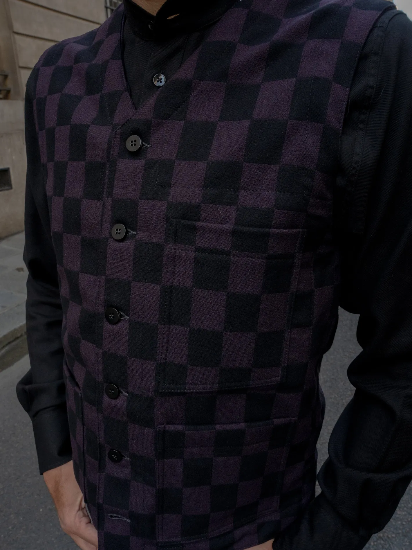 gilet__poches_plaques_en_jacquard_de_laine__damier_6.webp hollington Gilets*gilet à poches plaquées en jacquard de laine à damier