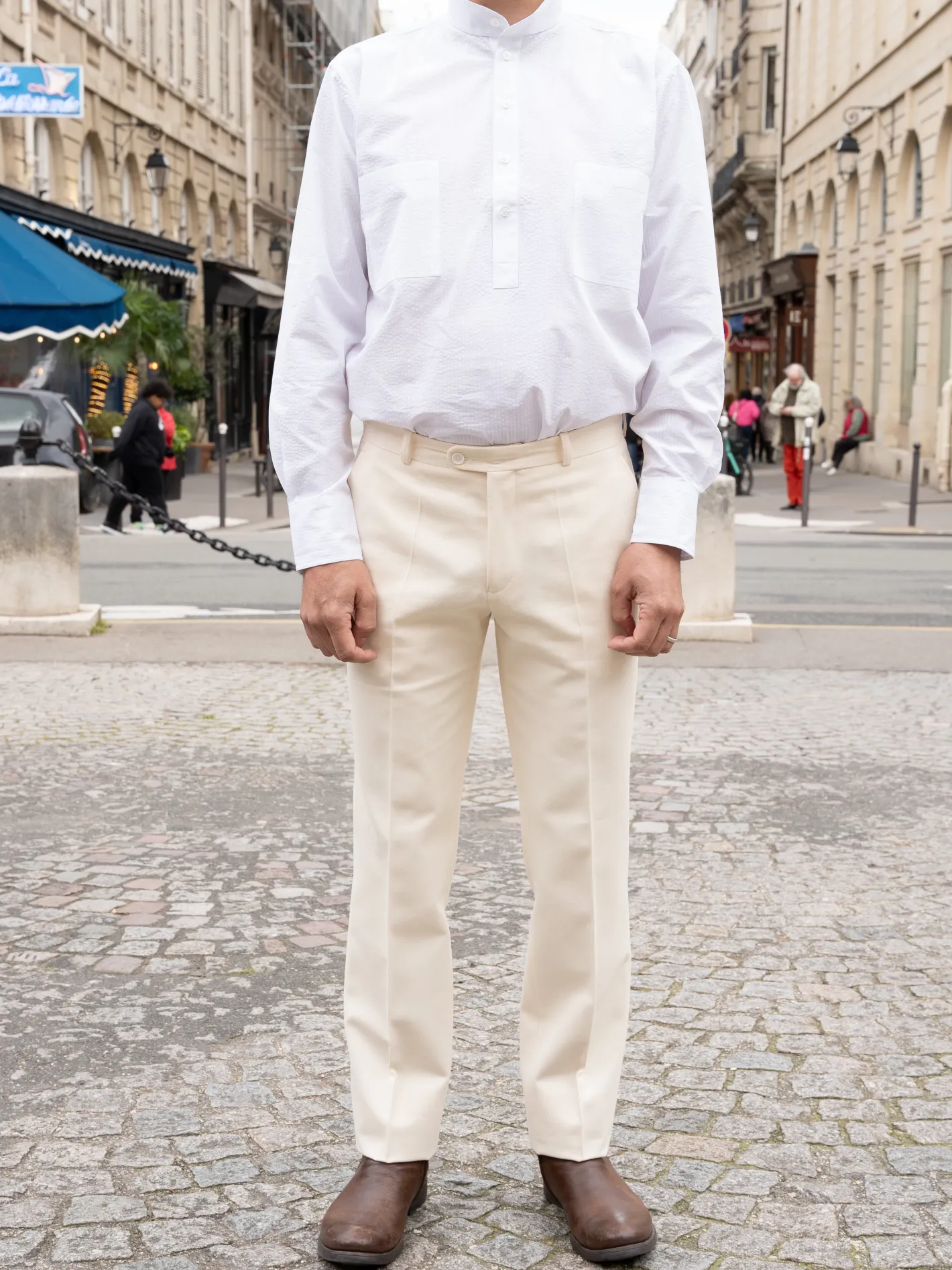 hollington Pantalons*pantalon italien siza écru en serge de coton et laine