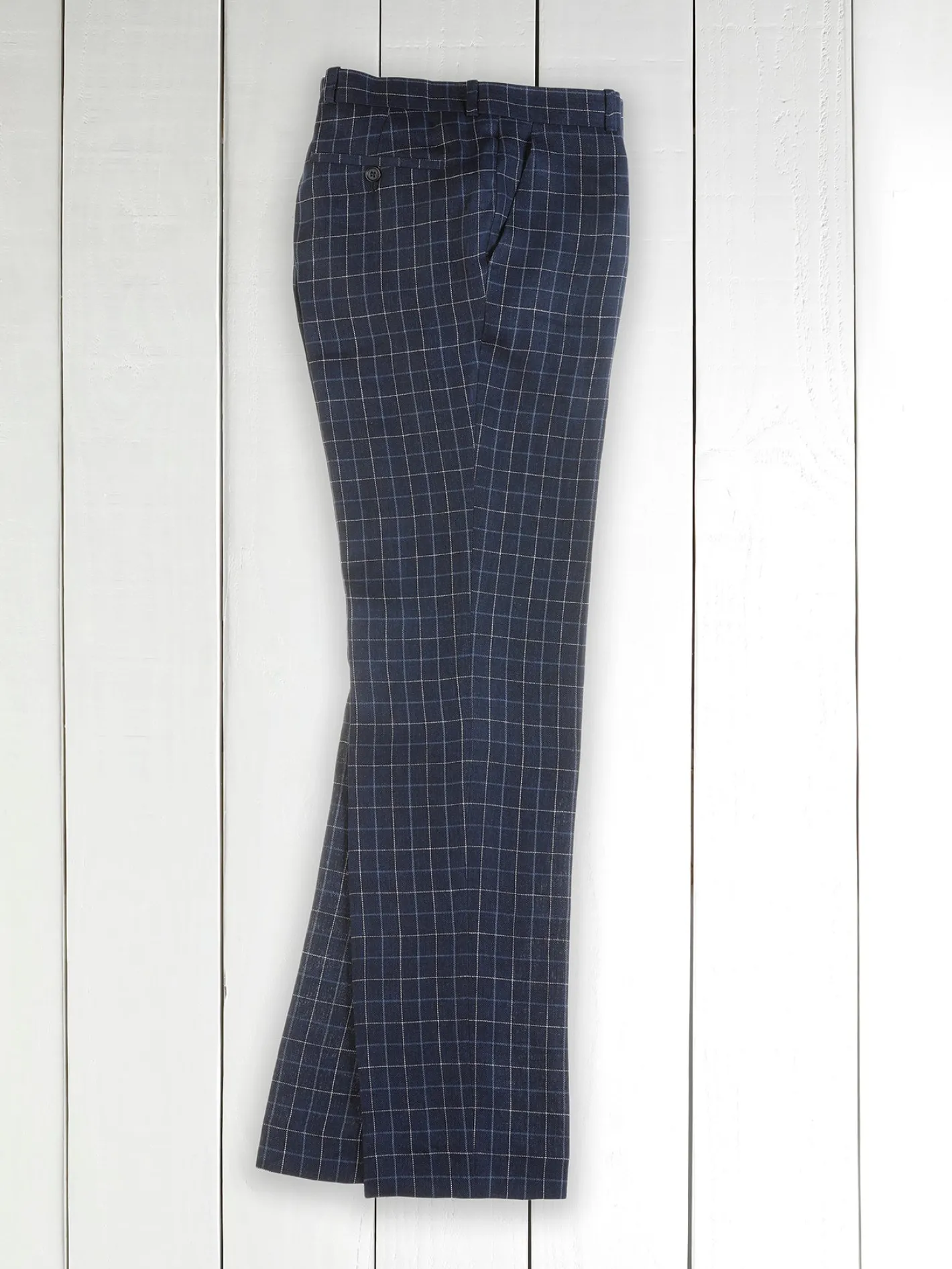 hollington Pantalons*pantalon italien siza en toile de lin à carreaux British blue and chalk