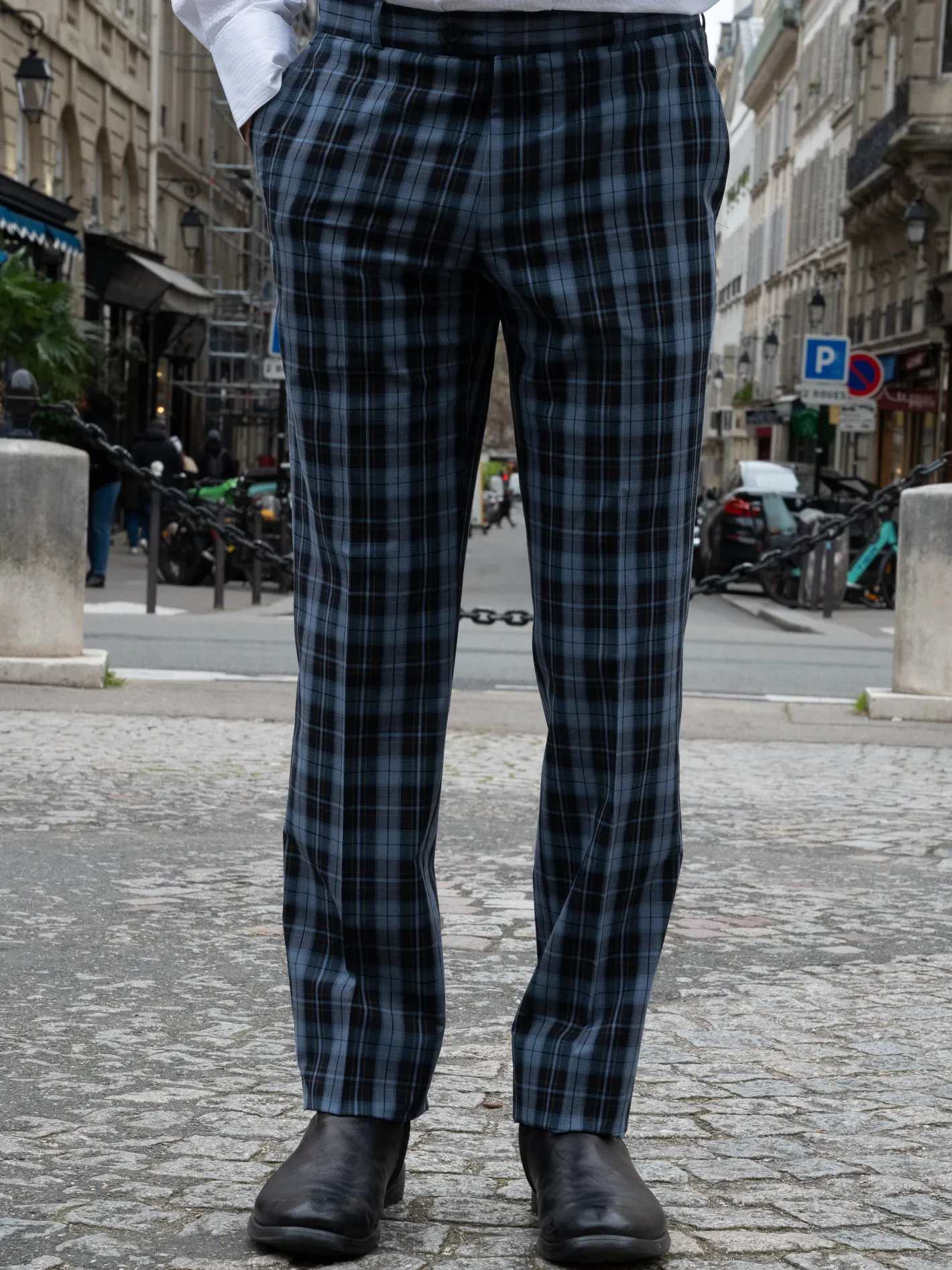 pantalon_italien_siza_en_toile_extensible__carreaux_navy_11.webp hollington Pantalons*pantalon italien siza en toile extensible à carreaux navy