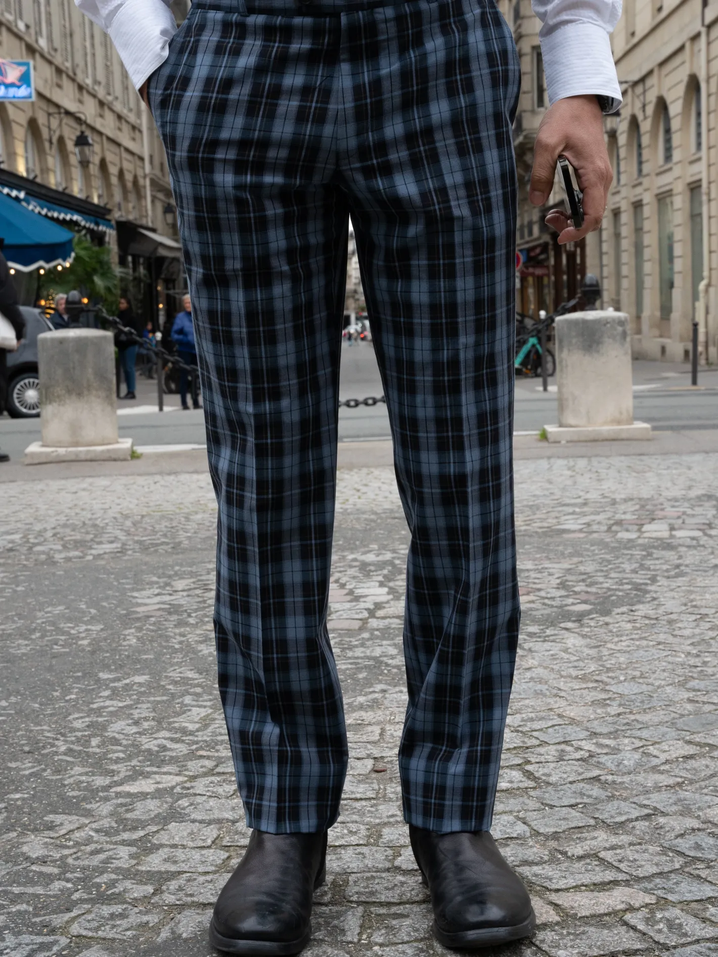 pantalon_italien_siza_en_toile_extensible__carreaux_navy_13.webp hollington Pantalons*pantalon italien siza en toile extensible à carreaux navy