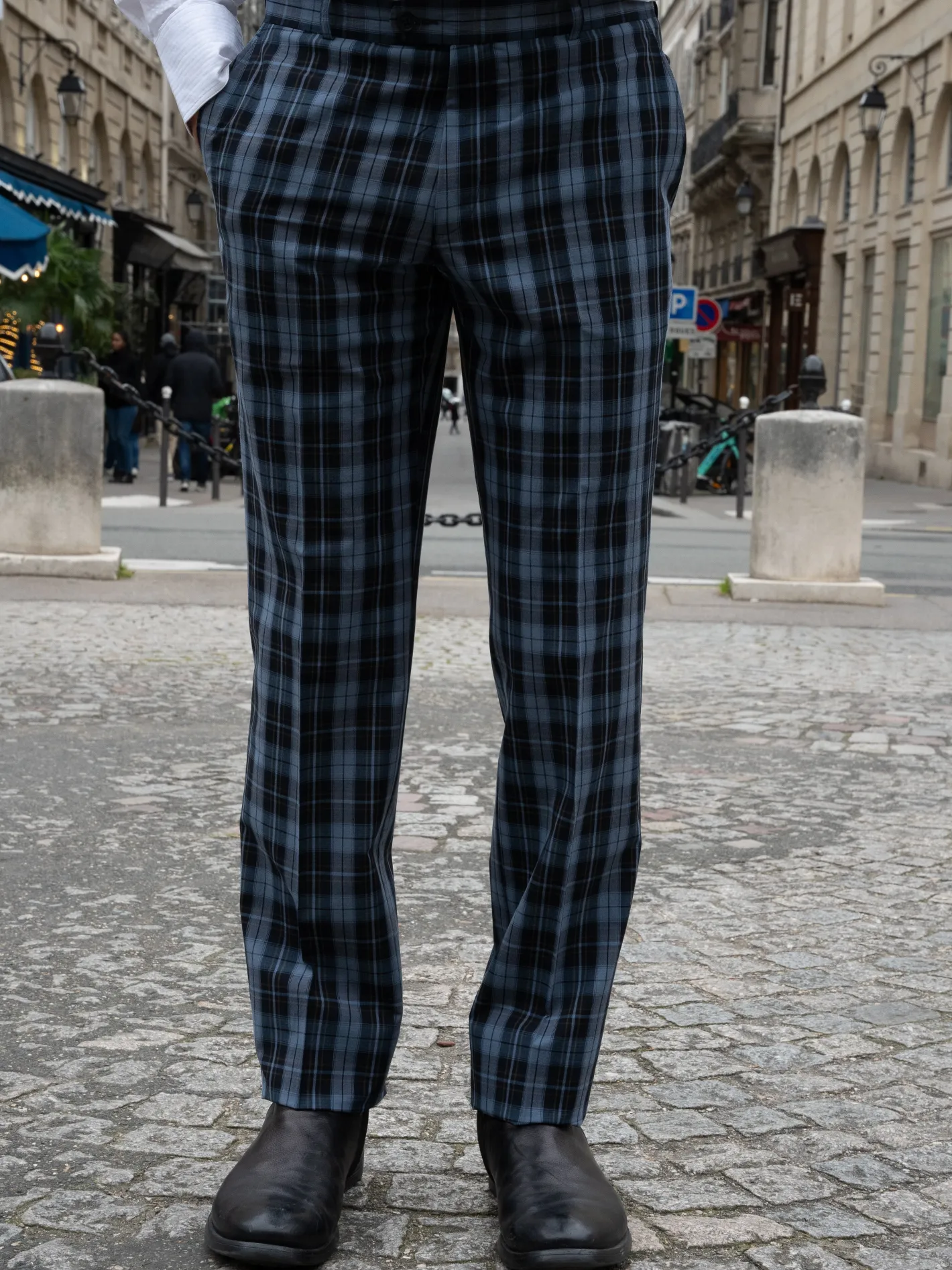 pantalon_italien_siza_en_toile_extensible__carreaux_navy_5.webp hollington Pantalons*pantalon italien siza en toile extensible à carreaux navy