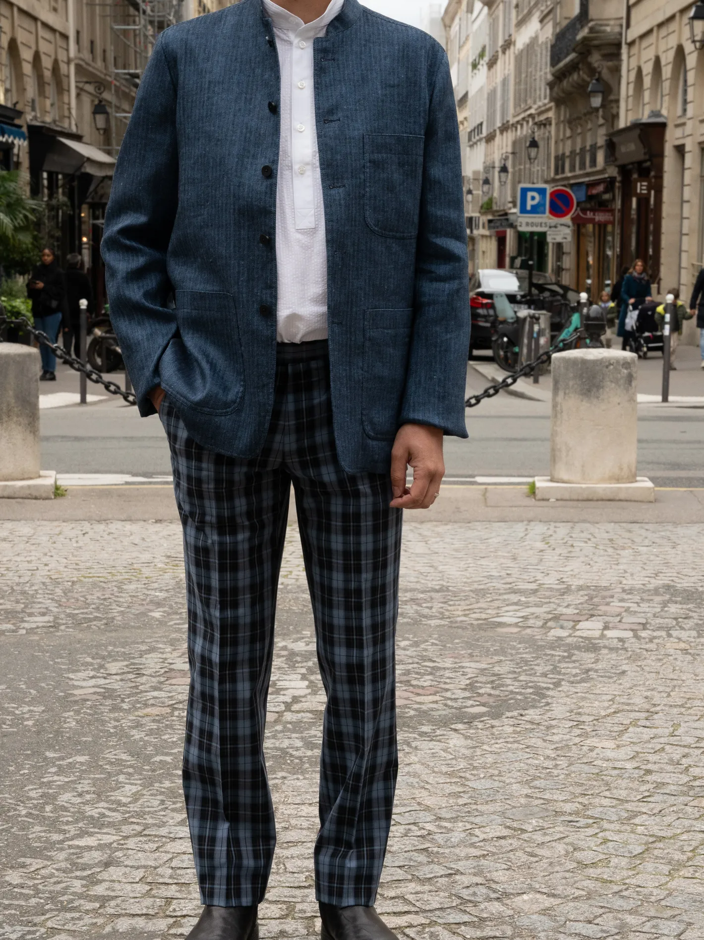 pantalon_italien_siza_en_toile_extensible__carreaux_navy_9.webp hollington Pantalons*pantalon italien siza en toile extensible à carreaux navy