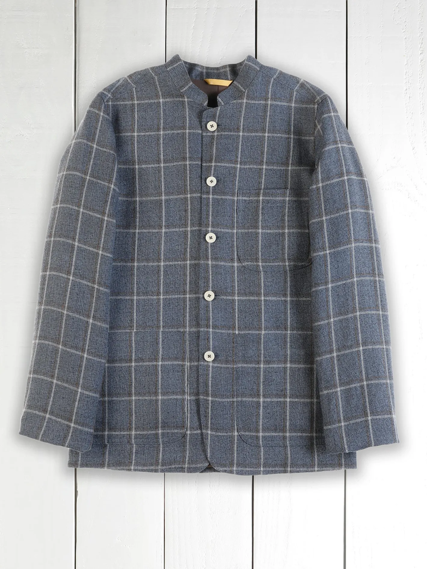 hollington Vestes & Manteaux*veste savoie ajustée à col nehru en toile de laine et lin preppy check