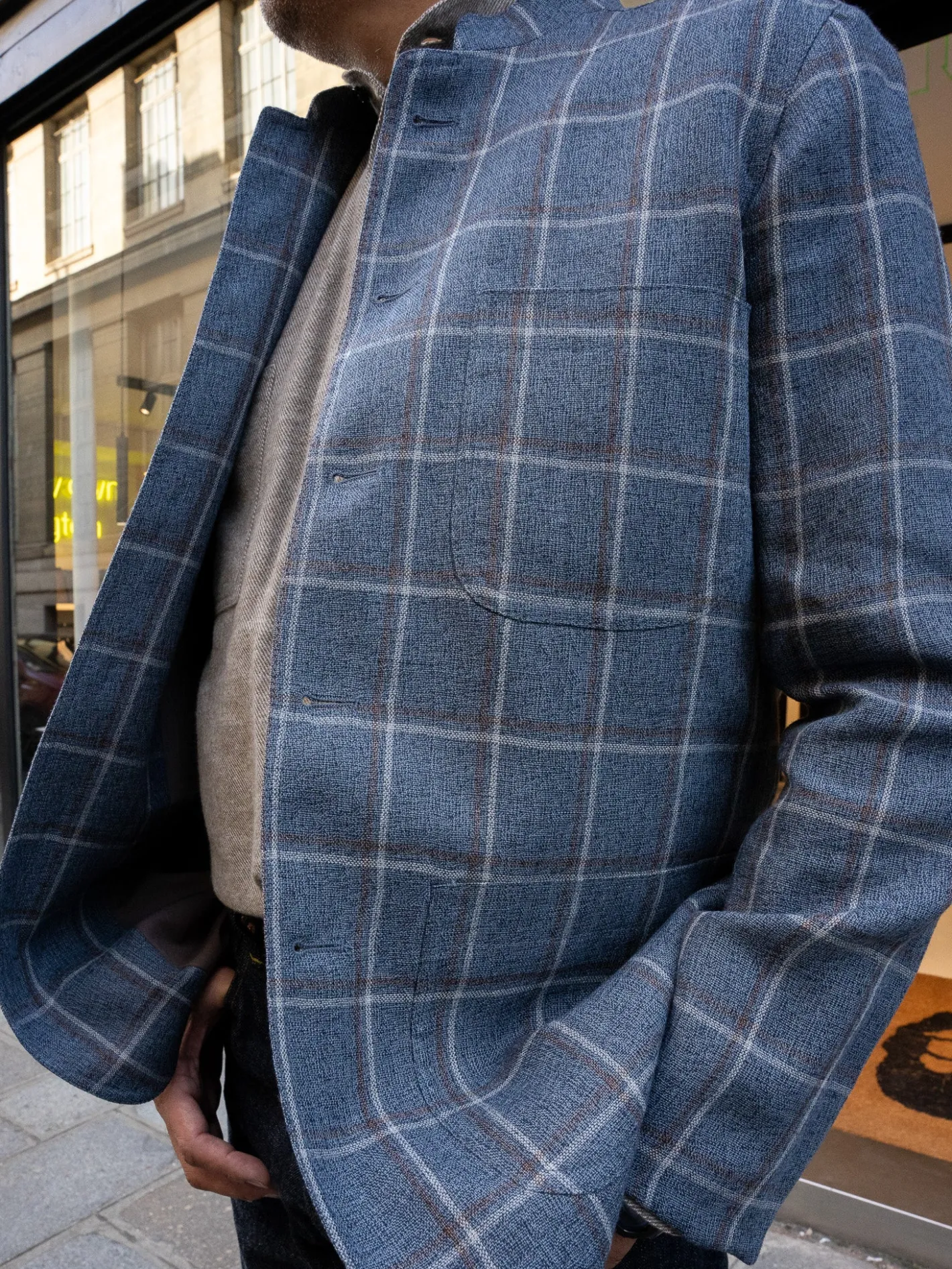 veste_savoie_ajuste__col_nehru_en_toile_de_laine_et_lin_preppy_check_11.webp hollington Vestes & Manteaux*veste savoie ajustée à col nehru en toile de laine et lin preppy check