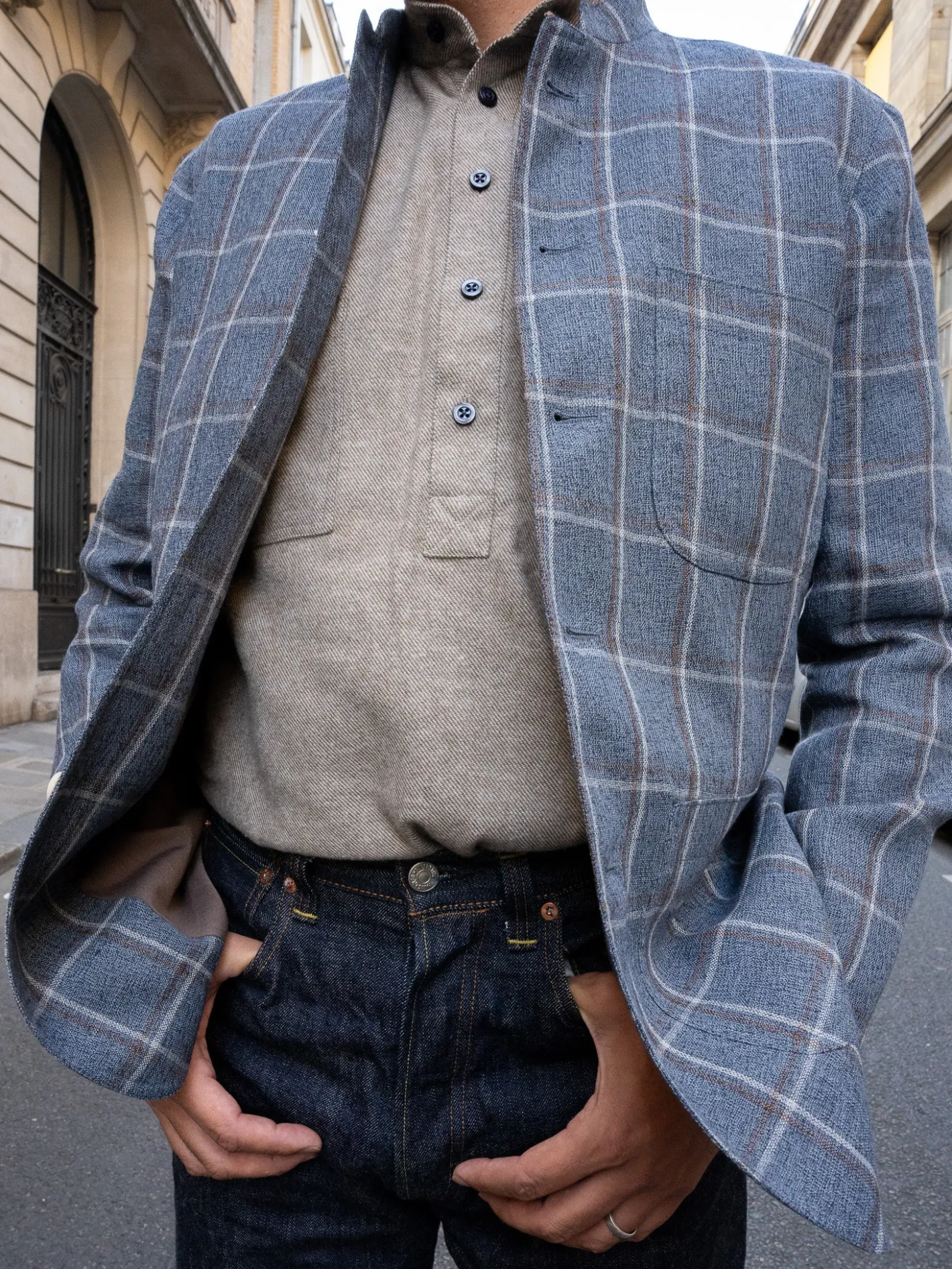 veste_savoie_ajuste__col_nehru_en_toile_de_laine_et_lin_preppy_check_9.webp hollington Vestes & Manteaux*veste savoie ajustée à col nehru en toile de laine et lin preppy check