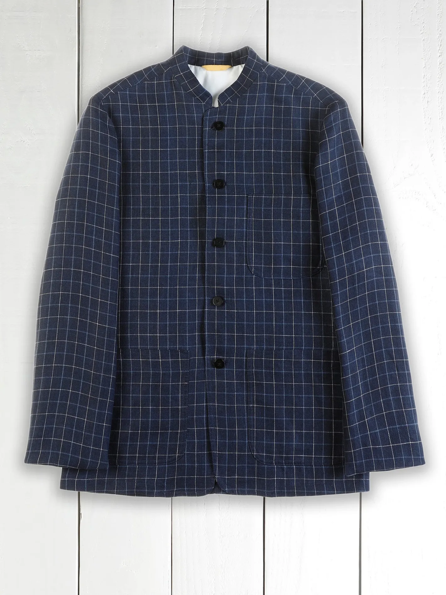 hollington Vestes & Manteaux*veste tyrol ajustée en toile de lin et laine à carreaux British blue and chalk