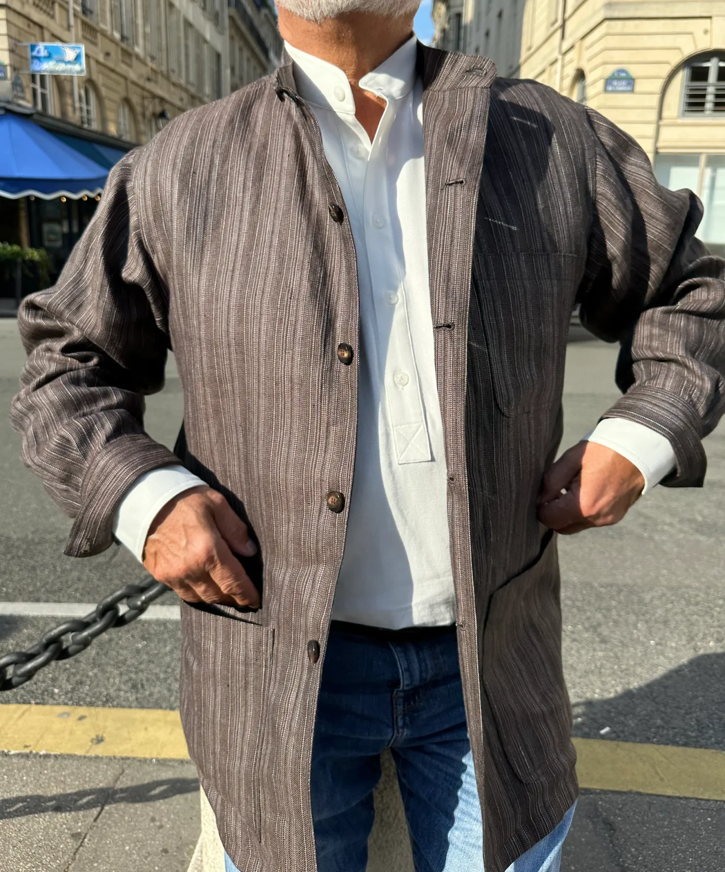 vestechemise_col_mao_en_serge_de_lin_corse_5.webp hollington Vestes & Manteaux*veste-chemise col mao en serge de lin écorse